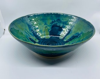 large decorative serving bowl for fruit salad or display Large Ceramic Bowl with Koi design