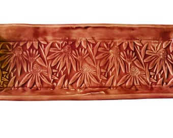 Bandeja de cerámica rosa hecha a mano – Bandeja con textura floral y asas – Plato de cerámica de 29,8 cm (11,75 pulgadas)