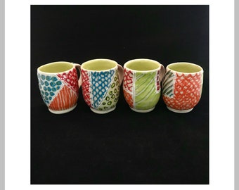 Pottery Mug, handmade coffee cup, ceramic tea cup, stoneware cup, whimsical bright color decor, coffee lover gift, hand painted mug