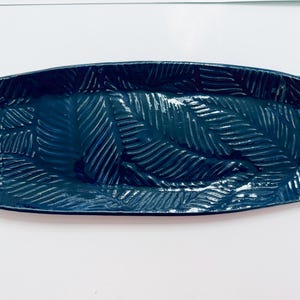 Handmade Dark Blue Ceramic Platter: Elegant Pottery Sushi Tray & vanity trinket tray, Hostess Gift
