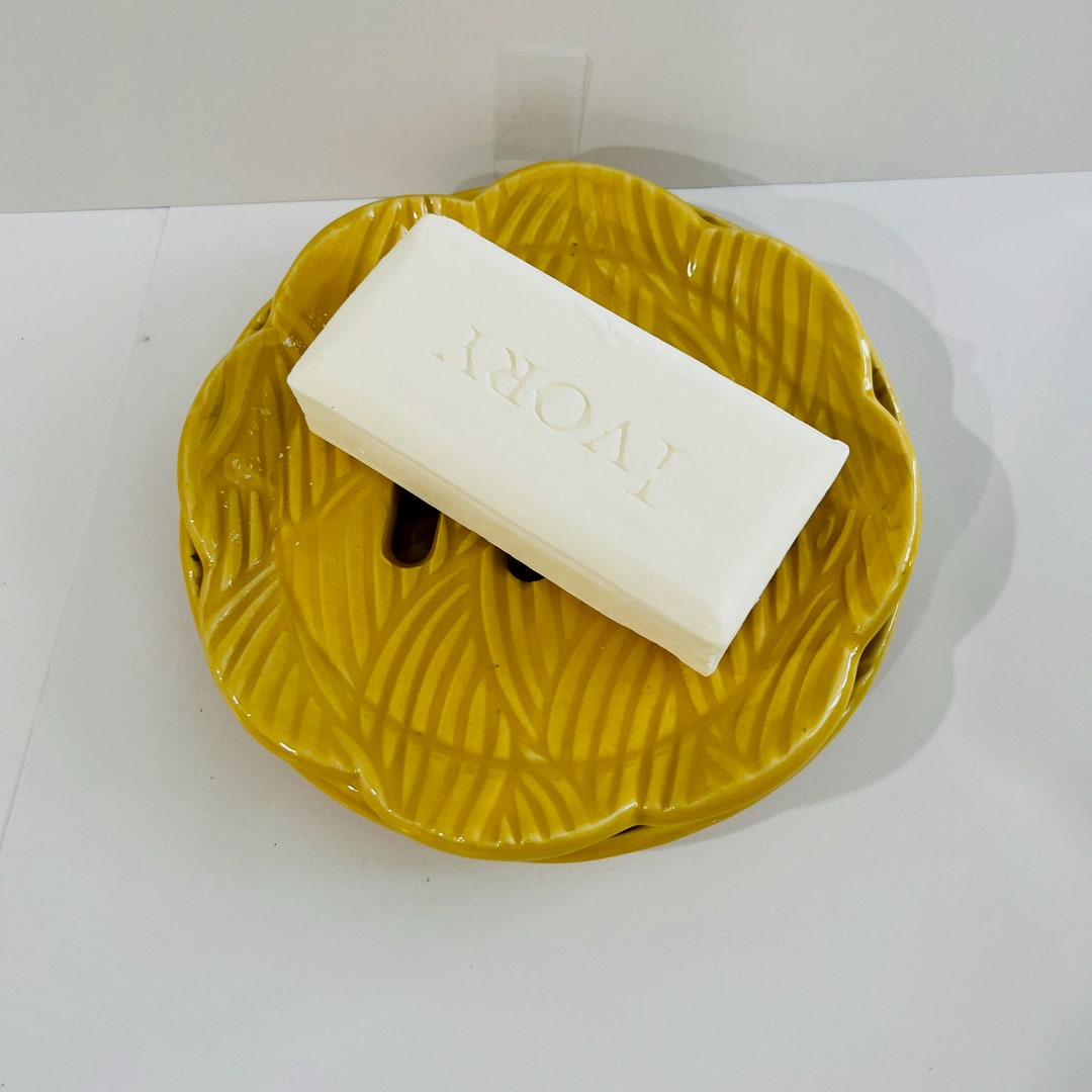 Ceramic Soap Dish, Set of Two Pieces, Flat Tray and Raised Platform