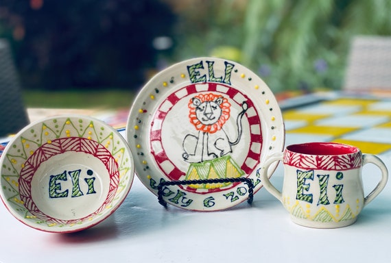 Personalized Pottery Pottery for Baby Toddler Dishes Dish Set Circus Theme Dishes Children Dishes Children Plates Mugs Kiddie Bowls Etsy UK