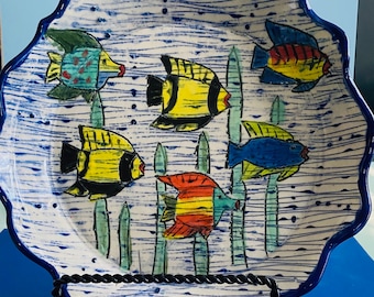 Handmade Ceramic Fish Plate: Whimsical Pottery Trinket Dish (9.5")
