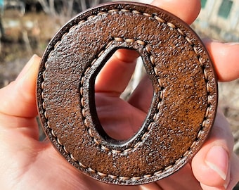 Tsuba in pelle per bokken, Garda, Guardia spada in legno, Aikido, due strati di pelle conciata al vegetale, lavoro manuale