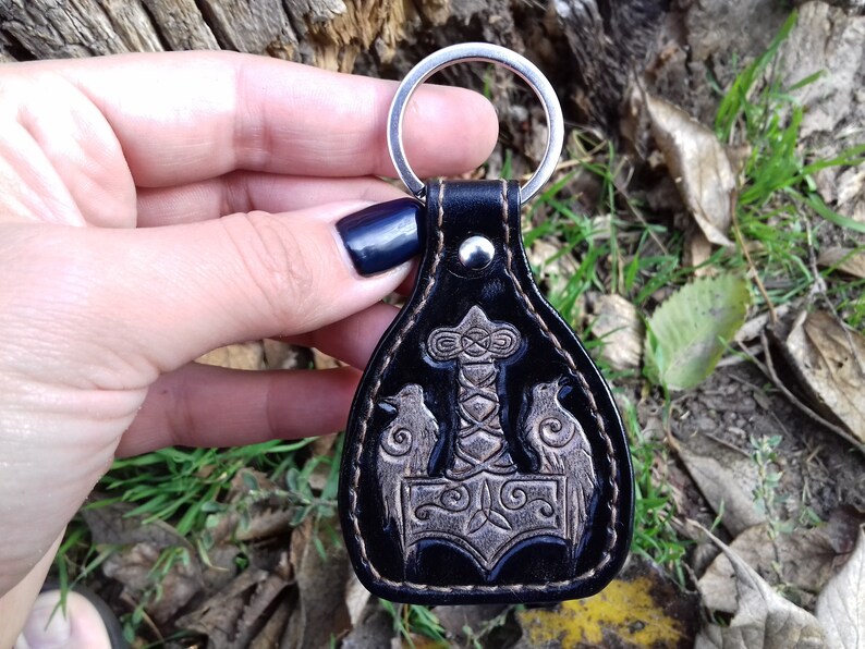 Thor's Hammer mjolnir keychain Leather Keychain Custom Etsy
