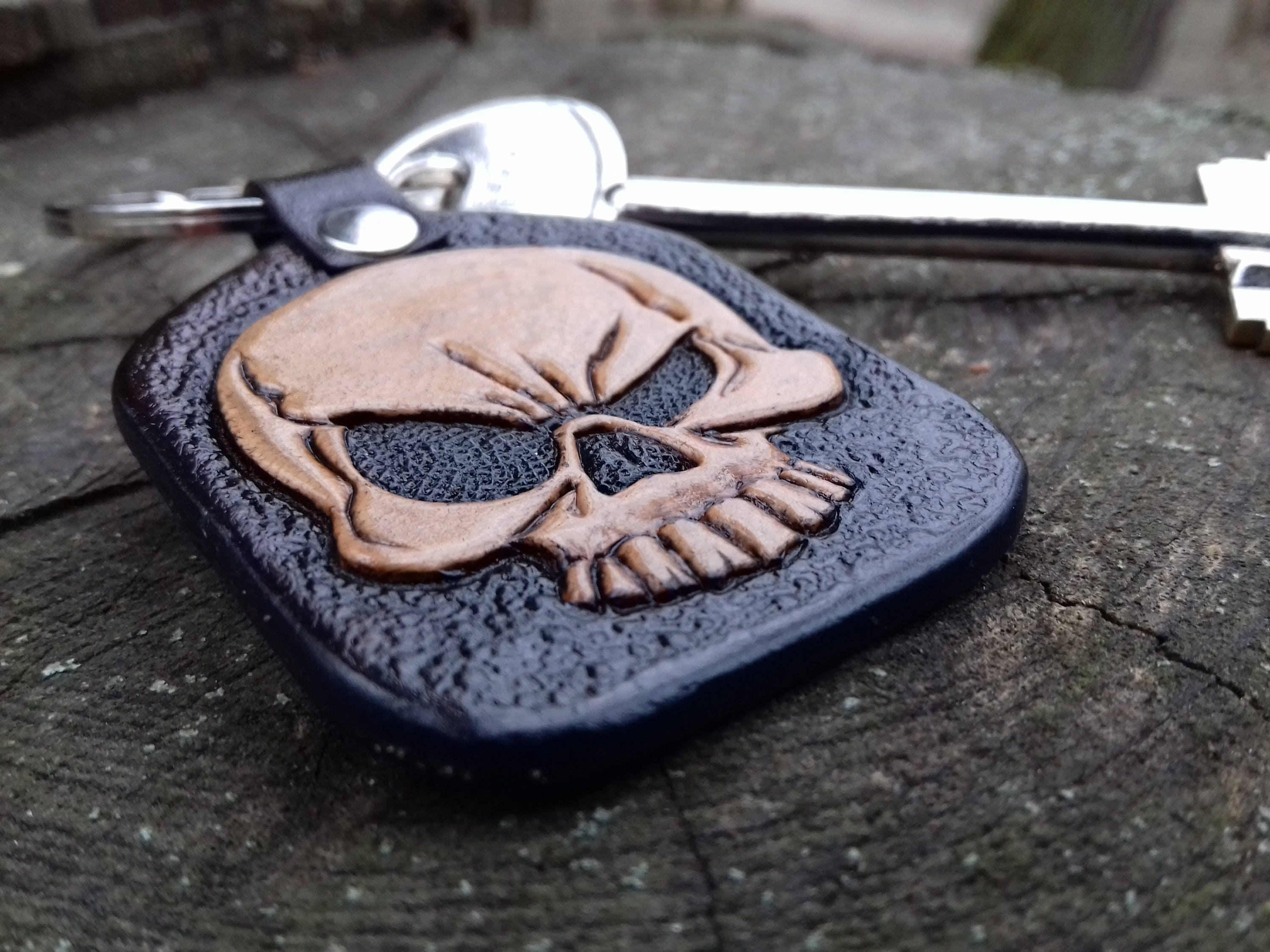 Skull Keychain Skull Leather Keychain Skull Key Fob Custom Etsy