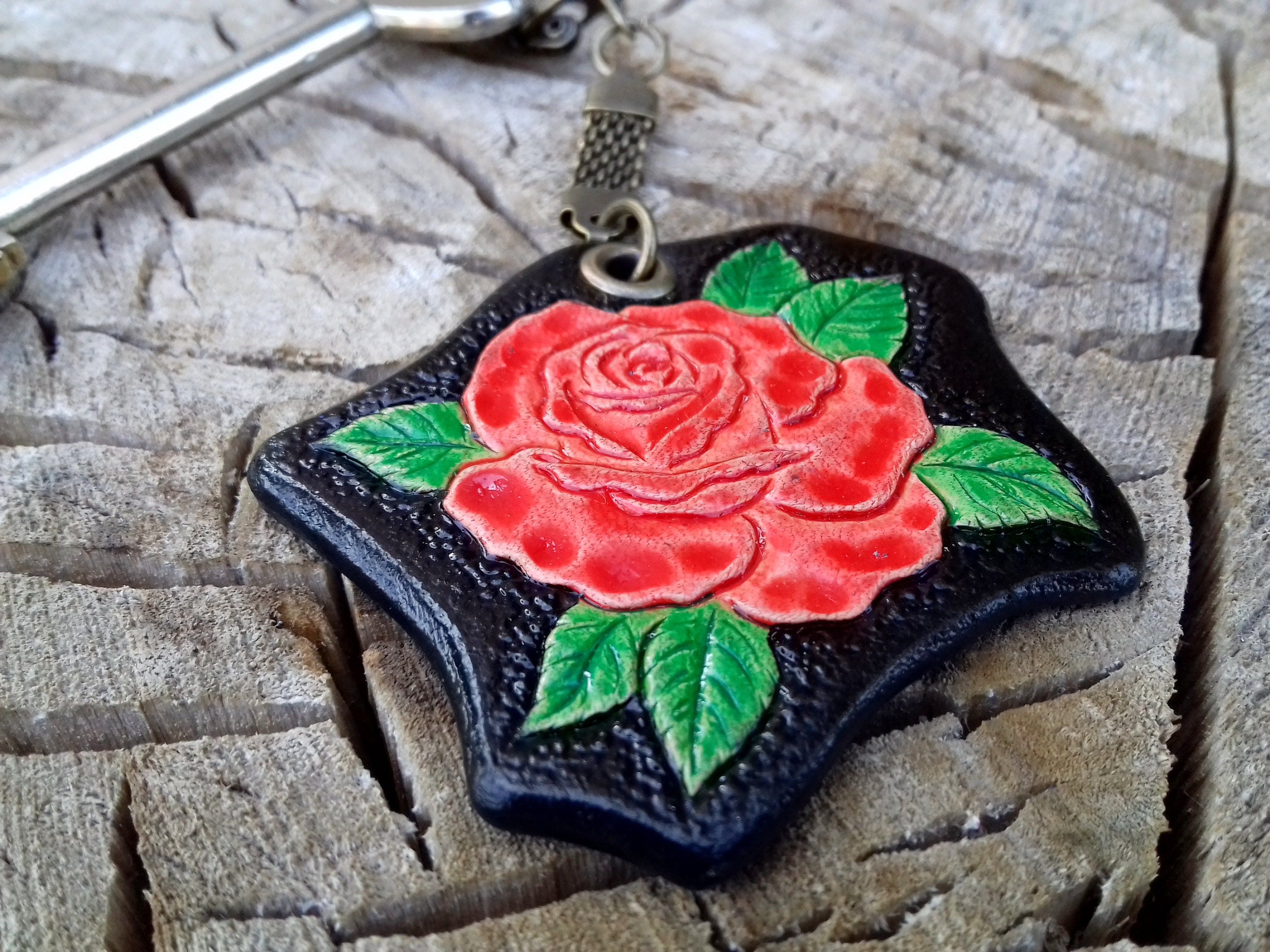 Rose key fob Leather rose keychain Custom keychain leather Etsy
