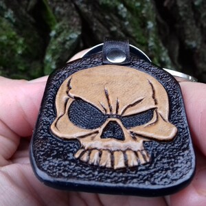 Skull Keychain, Skull Leather Keychain, Skull Key Fob, Custom Leather ...