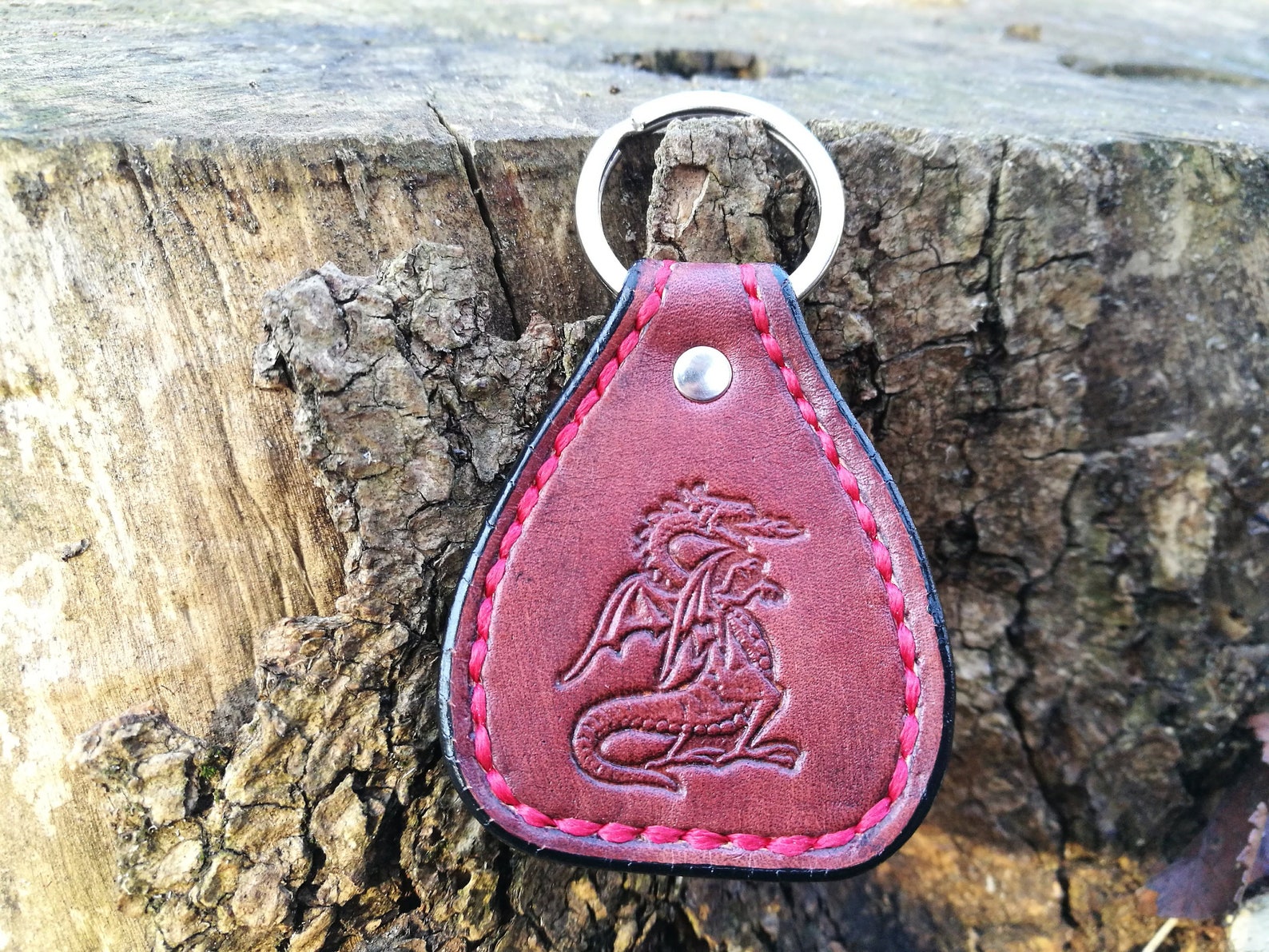 Dragon leather keychain Personalized leather key fob Custom Etsy