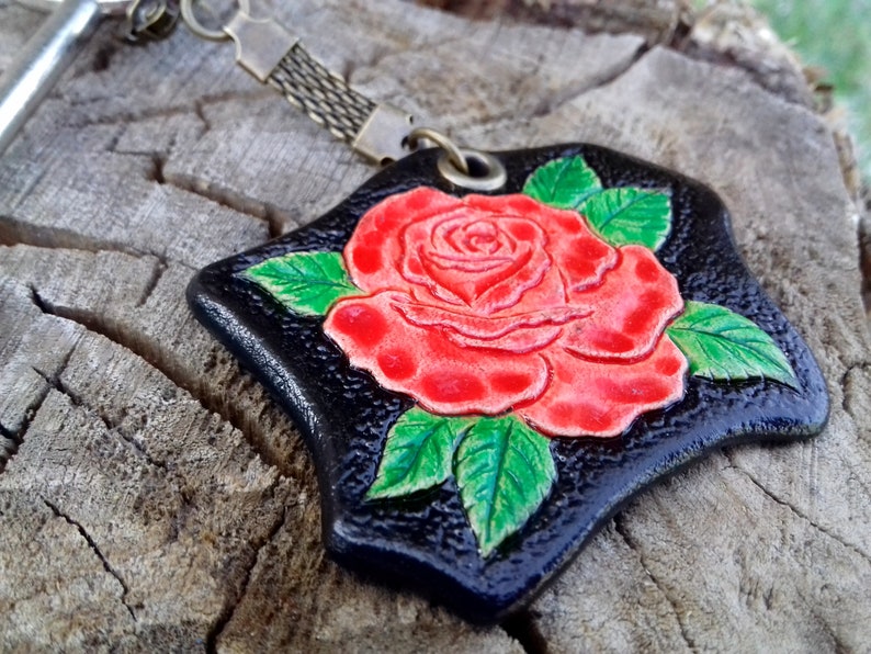 Rose Key Fob Leather Rose Keychain Custom Keychain Leather Etsy