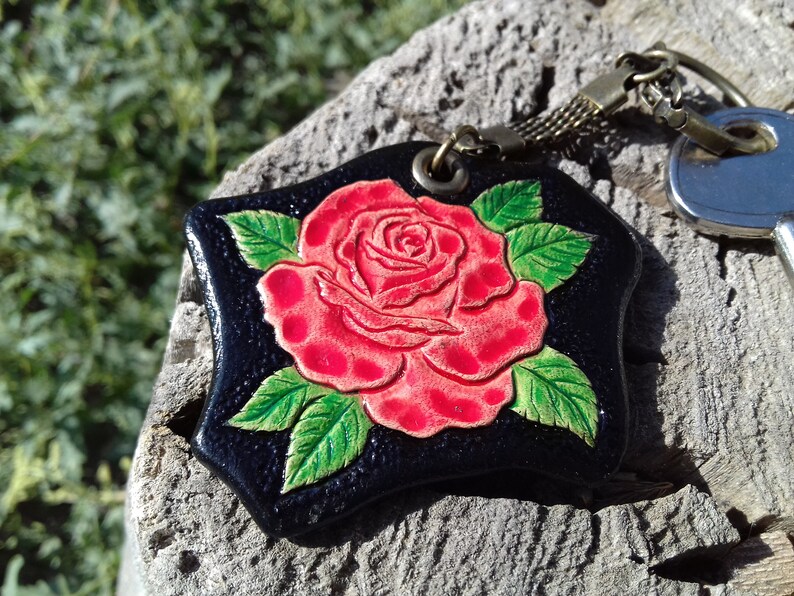 Rose Key Fob Leather Rose Keychain Custom Keychain Leather Etsy