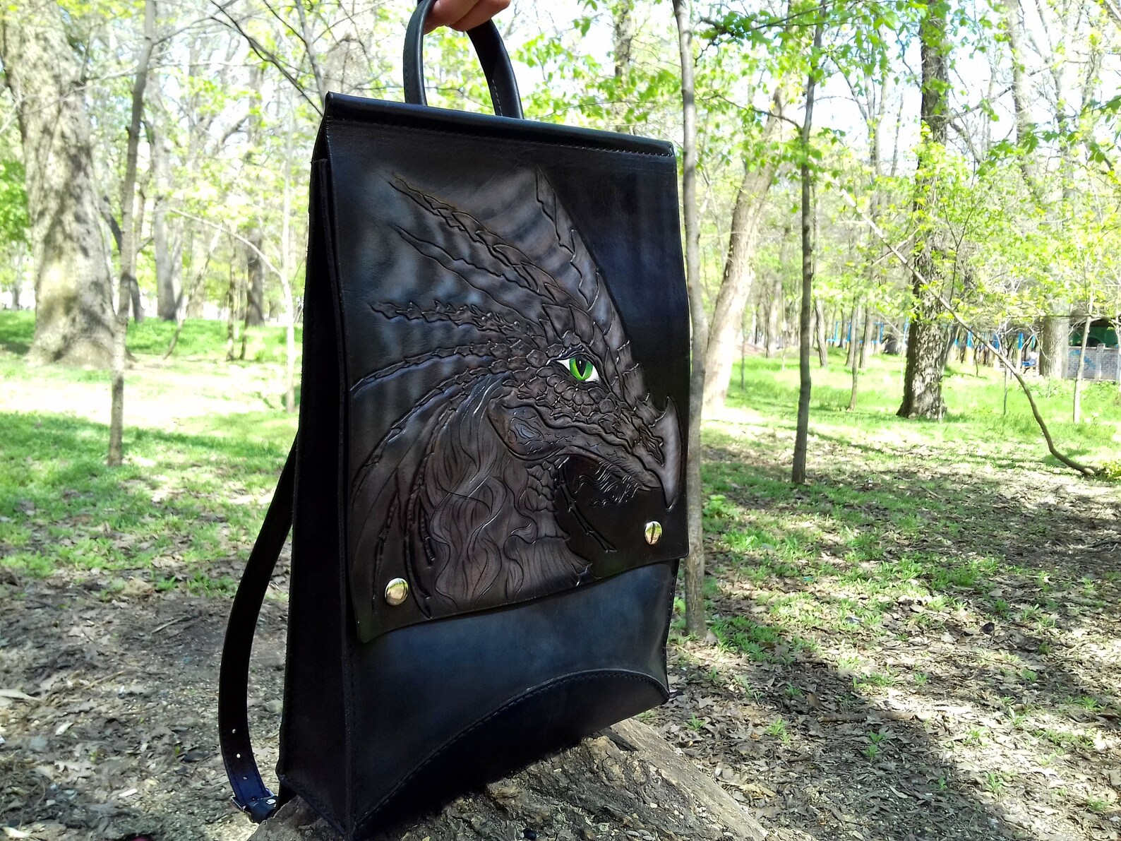 Leather backpack dragon Hipster backpacks Office backpack Etsy