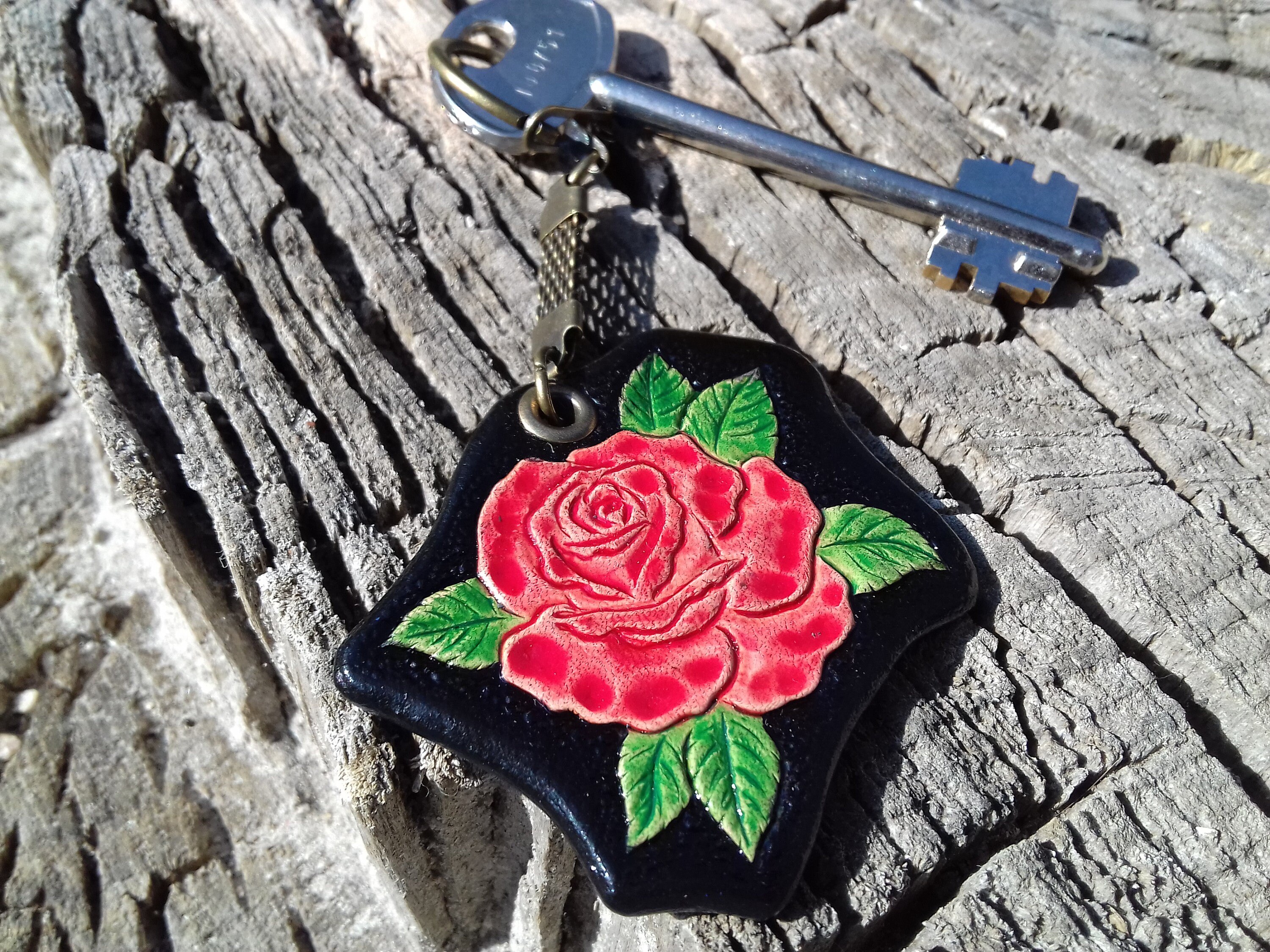 Rose key fob Leather rose keychain Custom keychain leather Etsy