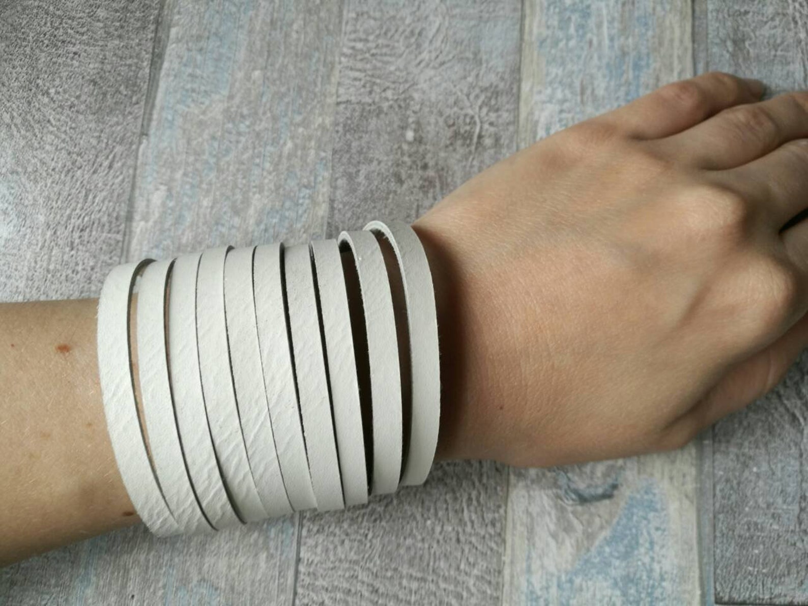 White leather cuff Sliced wrap bracelet Leather bracelet Etsy