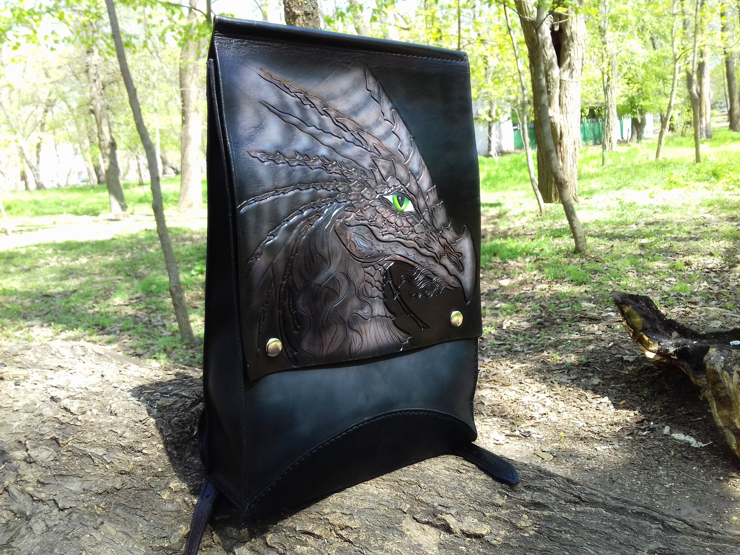 Leather backpack dragon Hipster backpacks Office backpack | Etsy