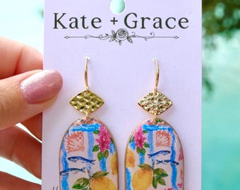 Handmade Polymer Clay & Resin Mediterranean Style Drop Earrings