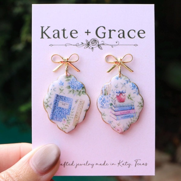 Handmade Polymer Clay & Resin Grand Millennial TEACHER APPRECIATION Drop Earrings