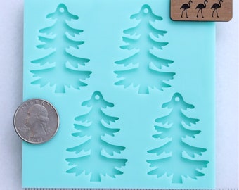 Shiny Christmas Tree Drop Earrings Mold, Snowy Tree Earrings Mold, Christmas Tree Pendant Mold, Christmas Tree Jewelry Mold