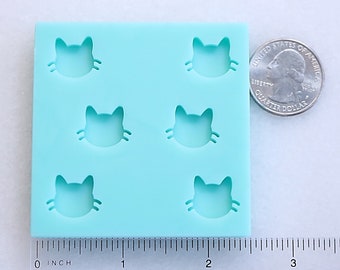 Shiny Cat Head with Whiskers Stud Mold, Cat Stud Mold, Cat Silhouette Stud Mold, Feline Stud Mold, Cat Earrings Mold, Cat Jewelry Mold