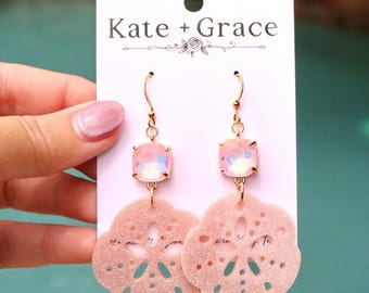 Handmade Resin & Crystal Sand Dollar Drop Earrings