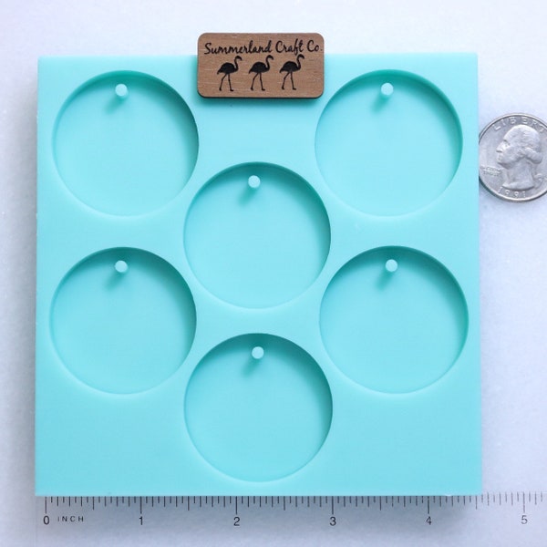 Shiny Drilled 1.5 inch x 1/4” Deep Coin Shape Mold, Flat Round Pendant Mold, Shiny Silicone Mold, 1-1/2” Circle Mold, Flat Circle Mold