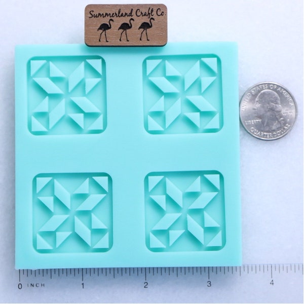 Shiny UNDRILLED Quilt Cutout Jewelry Mold, Undrilled Mold with Quilt Inspired Cutouts, Quilting Earrings Mold, Quilting Pendant Mold