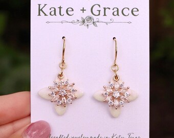 Handmade Polymer Clay Earrings with Clear Crystal and Gold Plated Hardware