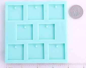 1" Shiny Drilled Flat Square Shape Mold, Square Pendant Resin Mold, Square Drop Mold, 1 inch Square Mold, Pendant Mold, Square Mold