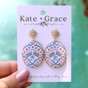 Handmade Flag Print Polymer Clay & Resin Drop Earrings with Gold Plated Hardware