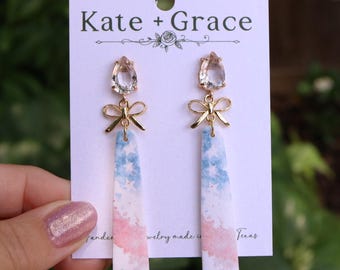Handmade Faded Flag Print Polymer Clay Drop Earrings with Gold Plated Hardware