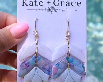 Handmade Stacked Mermaid Theme Polymer Clay Drop Earrings with Gold Plated Hardware