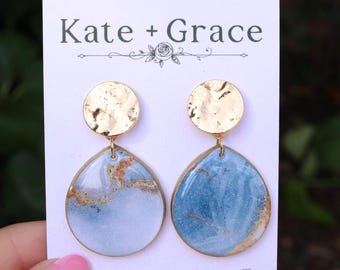 Handmade Stone Pattern Polymer Clay Drop Earrings with Gold Plated Hardware
