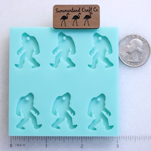 Shiny 1” Bigfoot Earrings Mold, Big Foot Drop Mold, Bigfoot Earring Mold, Sasquatch Pendant Mold, Bigfoot Jewelry Mold, Bigfoot Pendant Mold