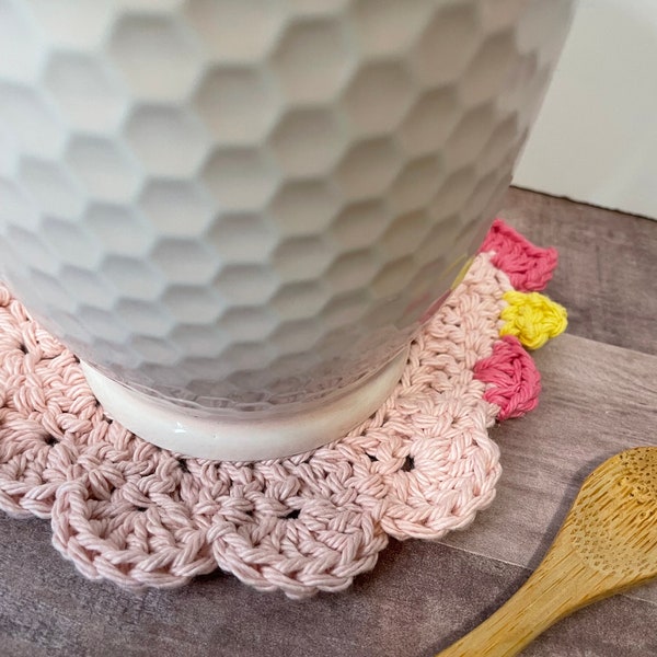 Pink Chicken Mug Rug, Chicken Coaster, Cotton Coaster