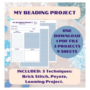 Beading Project Planner, Digital workshop supplies, Miyuki Beading Creative Patterns, Peyote project, loom technique, brick stitch pattern