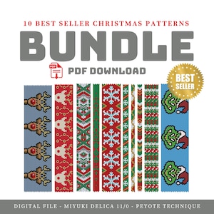 Christmas Peyote Pattern Bundle, 10 Best Seller Bracelets, Delica Miyuki PDF, Holiday Beading Designs, Instant Download, Handmade jewelry