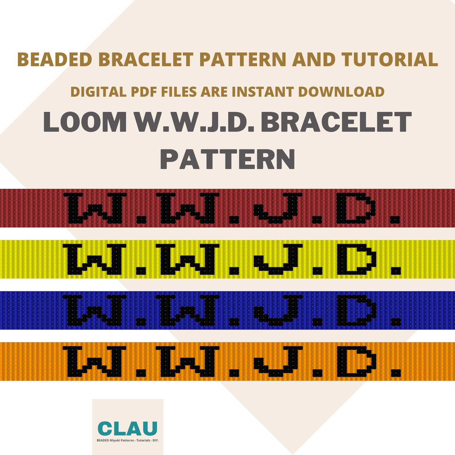 WWJD Beaded Bracelet Pattern Loom Technique Pdf File Etsy
