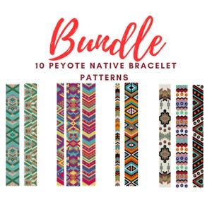 10 Native America bundle, Peyote technique bracelet patterns - tutorial, Miyuki beads jewelry project, DIY bracelet, even - odd count peyote