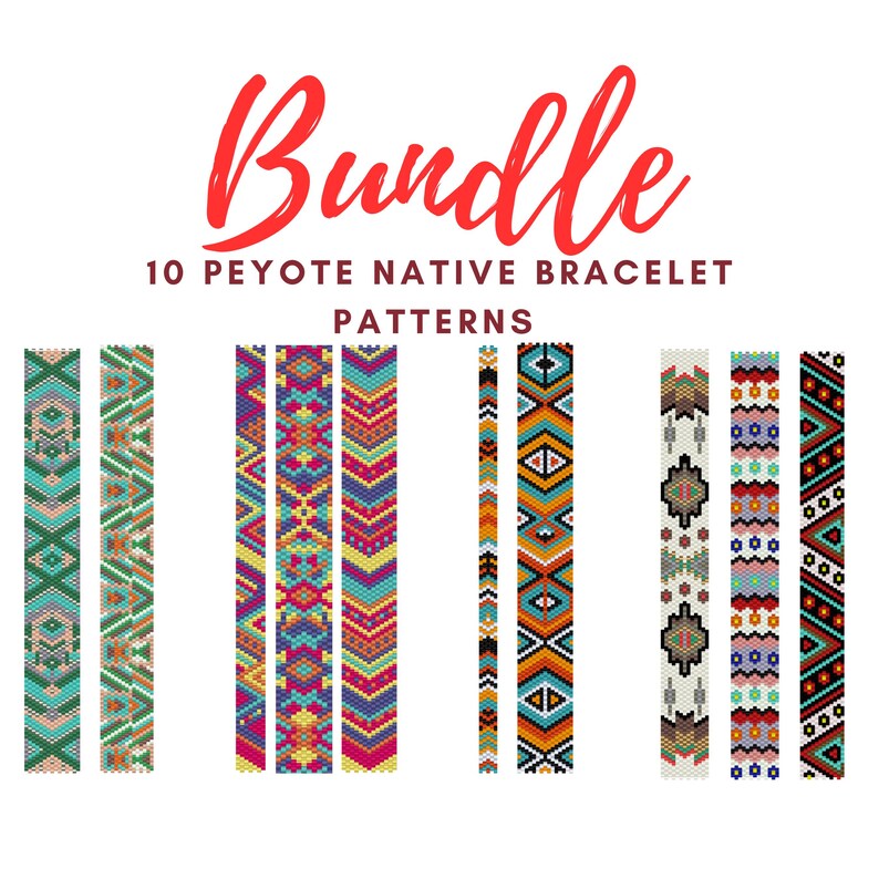 10 Native America bundle, Peyote technique bracelet patterns - tutorial, Miyuki beads jewelry project, DIY bracelet, even - odd count peyote