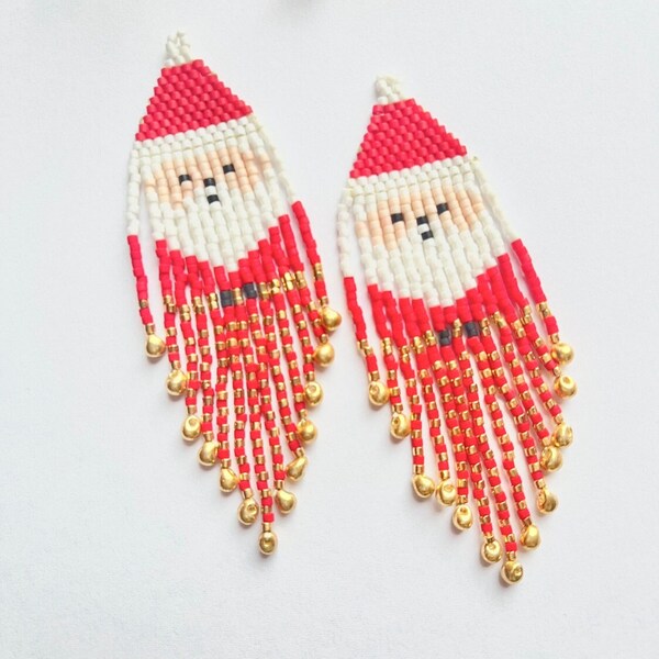 Santa fringe earrings pattern and tutorial, Beaded Dangle earrings pattern and tutorial,  PDF file instant download,