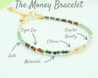 Abundance Bracelet, Wealth Crystal Bracelet, Citrine Tiger Eye Jade Malachite, Healing Gemstone Bracelet, Prosperity Jewelry Gift for Women