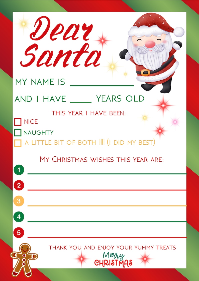 4 Letter to Santa PRINTABLE / Kids Letter to Santa / Santa - Etsy
