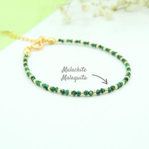 Malachite Bracelet with Gold Details, Handmade Adjustable Gift for Protection & Heart Chakra Healing, Natural Gemstone Jewelry, Bracelet Set