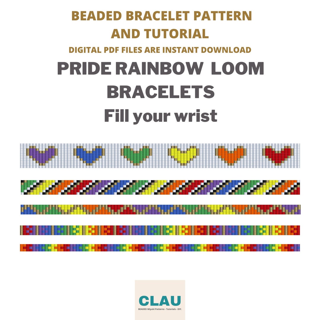 Rainbow Pride Beaded Bracelet Patterns: DIY Loom Tutorial (digital ...
