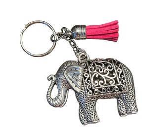 Lucky Elephant Keychain: Plated Charm with Pink Tassel