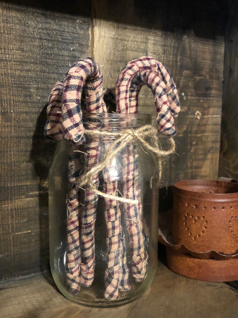 Primitive Candy Cane, Rustic, Fabric Wrapped Candy Cane, Candy Cane ...