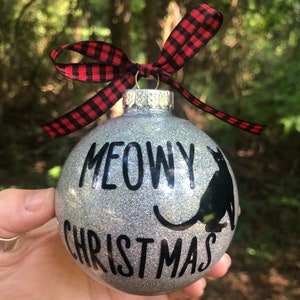 Meowy Christmas, cat, cat Christmas, cat ornament, black cat, Christmas ornament, funny ornament, Christmas, ornament, cat ornament