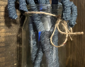 Bastoncino di zucchero primitivo, rustico, bastoncino di zucchero avvolto in tessuto, bastoncino di zucchero, paese, riempitivo per ciotole, primitivo, denim, bastoncini di zucchero denim