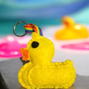 Duck, duck keychain, yellow duck, yellow duck keychain, rubber duck, jeep keychain, cruise duck, pride duck, pride, rubber duck keychain