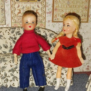 Ideal Petite Princess Dollhouse Dolls, 1960s, 1:16 Scale, Vintage Condition